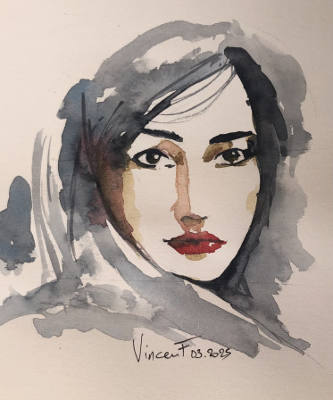 Visage de femme à l'aquarelle